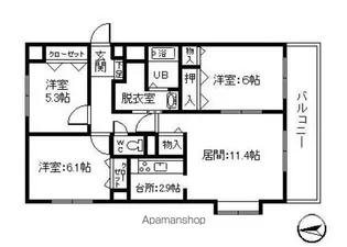 宝来中央ハイツ【1C号室】の間取り