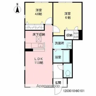 ヴィサージュ Ⅱ棟【101号室】の間取り