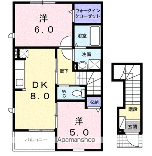 ベルズかたかごB【2階】の間取り
