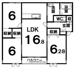 プリマ若松B【B202号室】の間取り