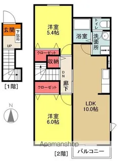グリーングラスA棟【201号室】の間取り