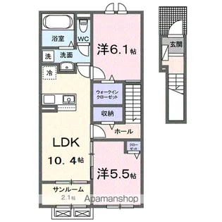 フォンテーヌⅢ B【2階】の間取り