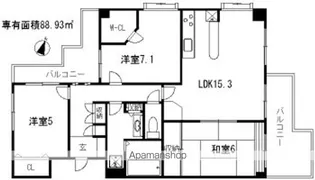 ライオンズヴィアーレ横濱ベイ壱番館【4階】の間取り