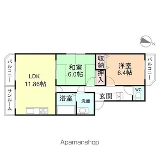 やかたマンション弐番館【2階】の間取り