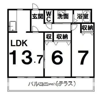宝来中央ハイツ【1-B号室】の間取り