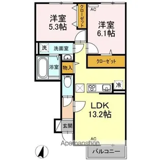 ウェルス B【1階】の間取り