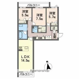 徳島県徳島市南田宮1丁目【マンション】の間取り