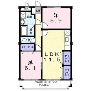 ロイヤルパレス桜井【201号室】の間取り