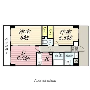 ツインプラザ幸【102号室】の間取り