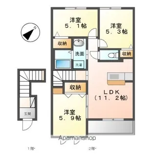 リバーサイド金磯A【2階】の間取り