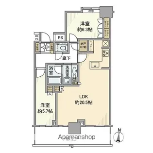 プラウドタワー名古屋栄【15階】の間取り