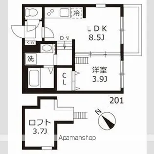 ウイング志賀【201CP号室】の間取り