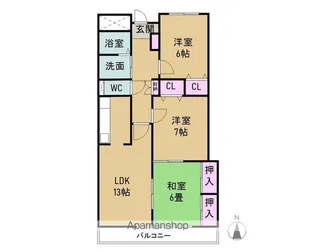 グランサム【302号室】の間取り