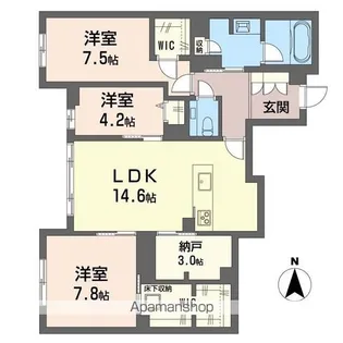 クレール ド リュンヌ【101号室】の間取り