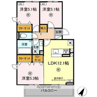セジュールオッツ長嶺【3階】の間取り