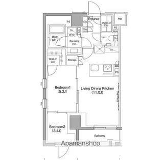 ザ・パークハビオ新高円寺【2階】の間取り