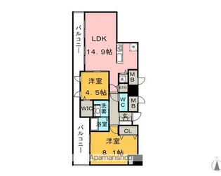 KDXレジデンス大濠ハーバービュータワー【9階】の間取り