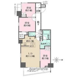 ザ・パークハウス新宿柏木【6階】の間取り