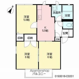 ハピネス高柳 C棟【201号室】の間取り