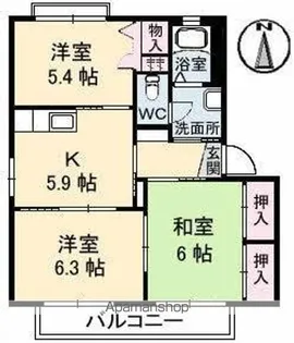 グランコート浅野A,B,C,D【D202号室】の間取り