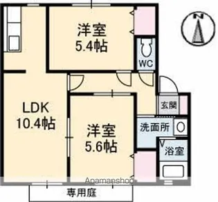 ウィンディアUWABARA B棟【1階】の間取り