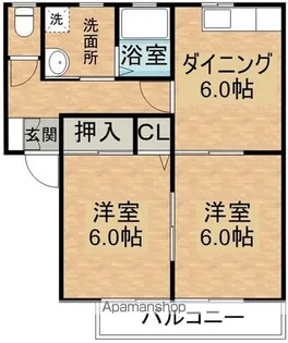 グリーンコーポ南横市(2DK)【1階】の間取り
