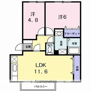 グランディール矢三B【2階】の間取り
