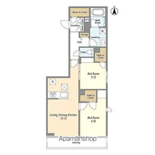 東京都中野区東中野2丁目【マンション】の間取り