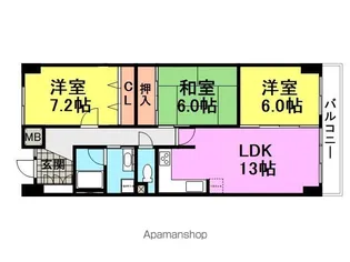 モンテベルデ北園田【102号室】の間取り
