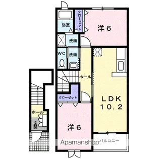 シャン・ド・フルール B【2階】の間取り
