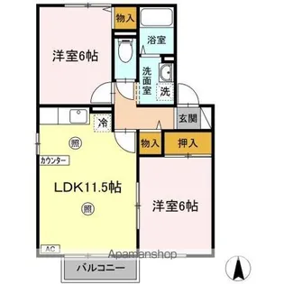 ハイネス・早川 AB【2階】の間取り