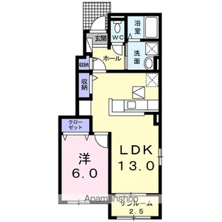 ウエストハウスB【1階】の間取り