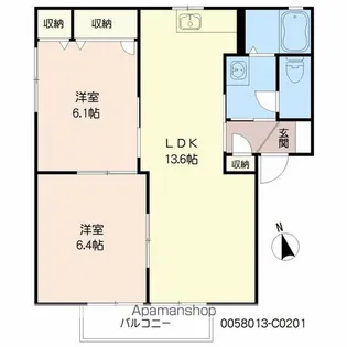 オーロラ・北野 C棟【201号室】の間取り