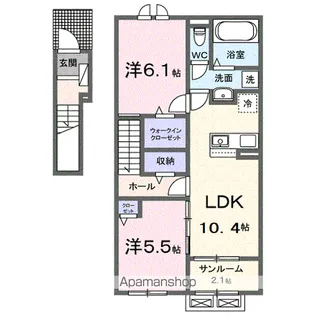 フォンテーヌⅢ B【2階】の間取り