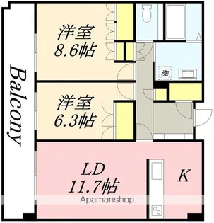 ワザック函館五稜郭ミヤビコート【1705号室】の間取り