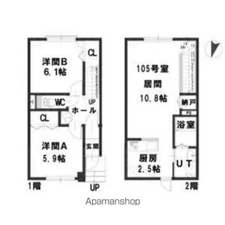 ルミエール山麓通【105号室】の間取り