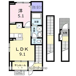 ウェルシィ万代【3階】の間取り