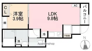 ベルソーレ木太町【106号室】の間取り