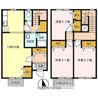 福島県郡山市安積町長久保3丁目【テラスハウス】の間取り