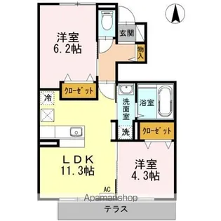 シャルマン ソレイユ【102号室】の間取り