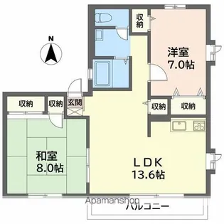 楠葉丘ハイツ1棟2棟【2階】の間取り