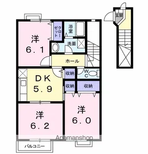 ヴィラ西秦【2階】の間取り