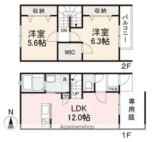 アテレーゼ木太町A・B【A102号室】の間取り
