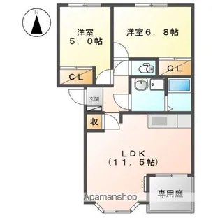 ストロベリーフィールズⅠ【102号室】の間取り