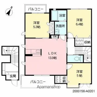 VILLACE板付 A棟【A201号室】の間取り