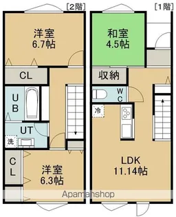 ウエスタンムービーズ【105号室】の間取り