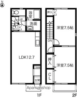 愛知県北名古屋市九之坪下葭田【テラスハウス】の間取り