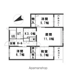グランメール川下【1階】の間取り