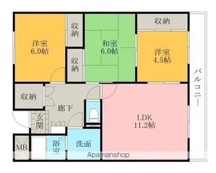ラ・ヴィアン井原【4B号室】の間取り