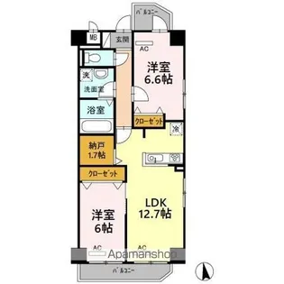 ハピネス車道【701号室】の間取り